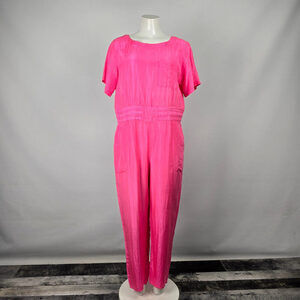Vintage 80s Too Hot Brazil Pink Silk Short Sleeve Jumpsuit Size L